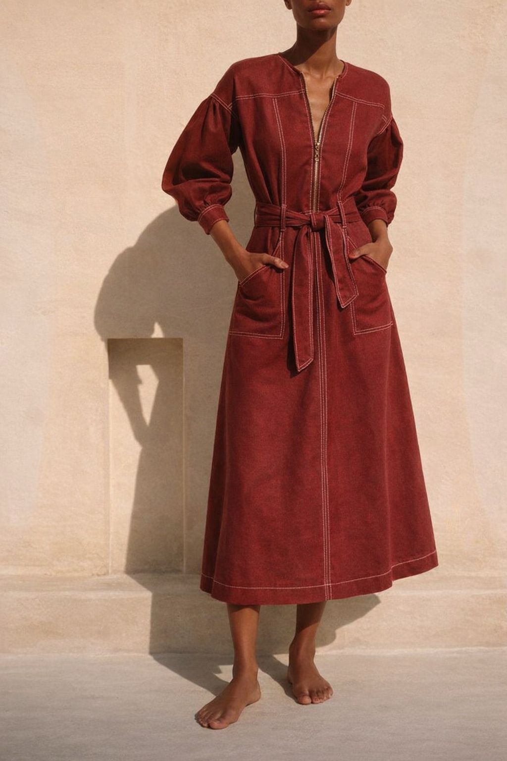 JumpSuit Dress Con Cremallera y Lazo